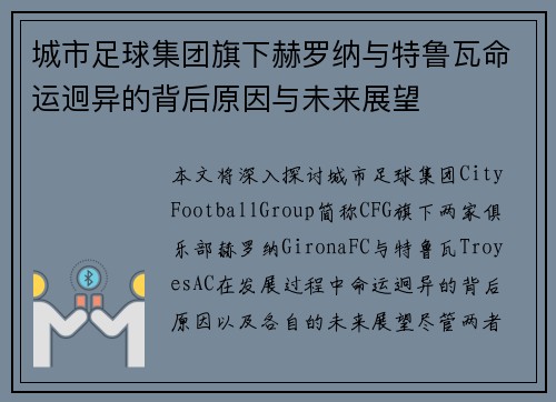 城市足球集团旗下赫罗纳与特鲁瓦命运迥异的背后原因与未来展望