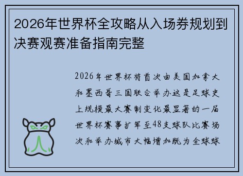 2026年世界杯全攻略从入场券规划到决赛观赛准备指南完整